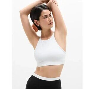Athleta Size Small S White Transcend High Neck Strappy Active Sports Bra EUC